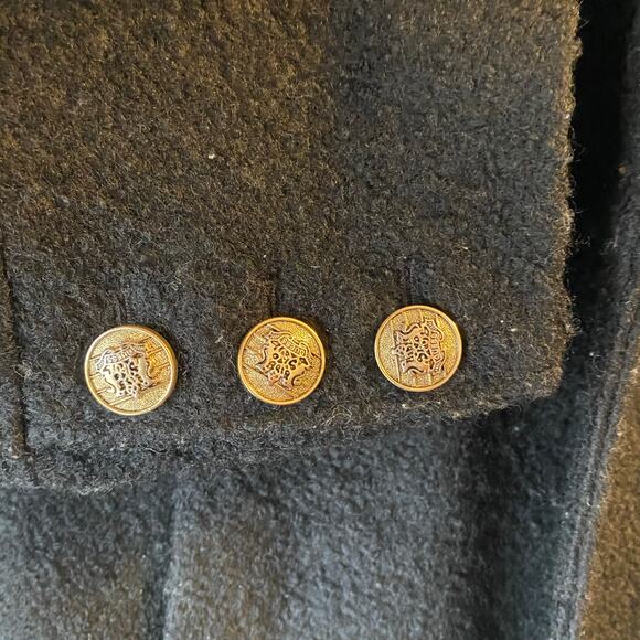 Vintage Guess Wool Blend Y2K Pea Coat SZ L Fuzzy Lined Gold Button Goth 90’s - Picture 4 of 9